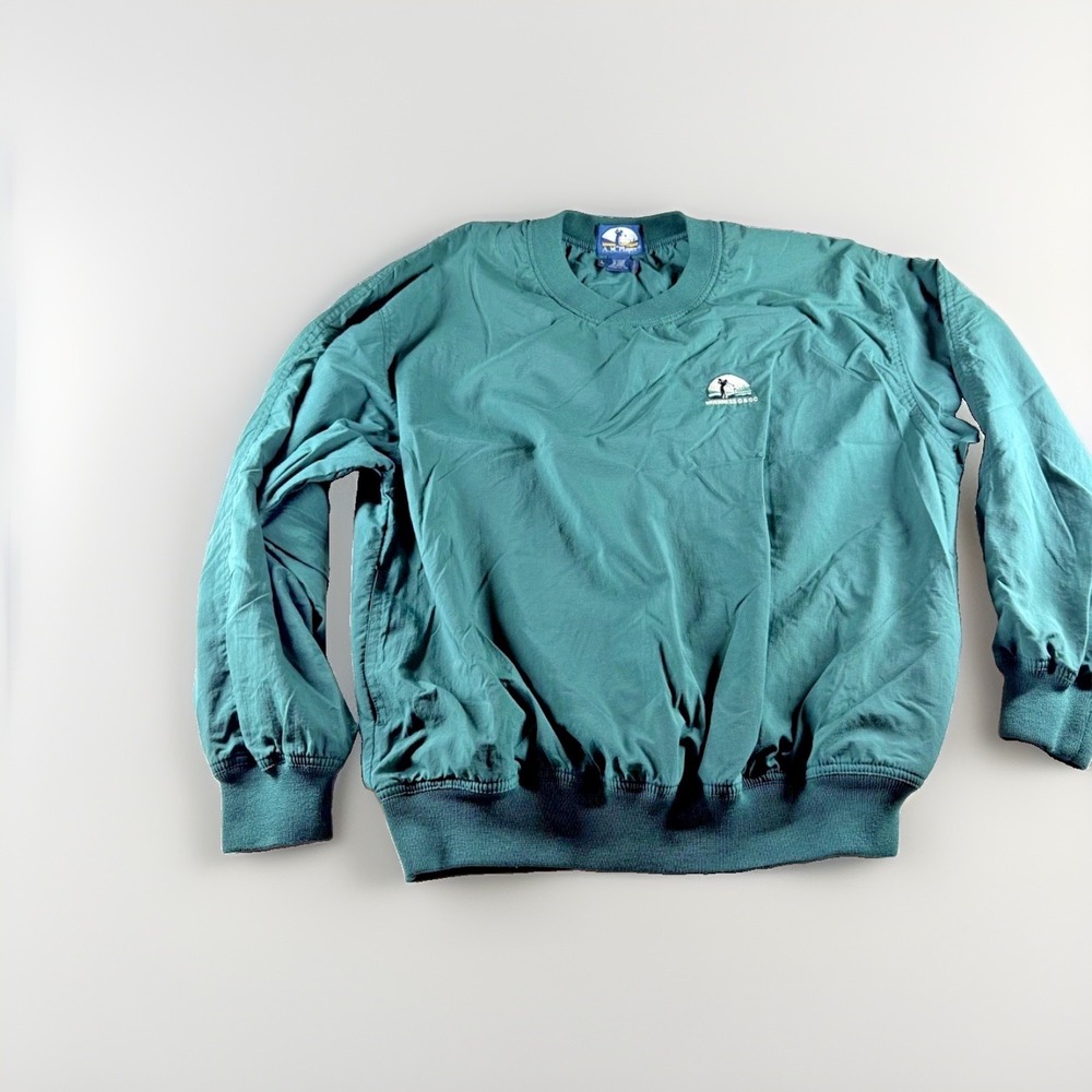 Vintage 90s Golf Windbreaker Jacket Mens L Green V Neck Pullover Inverness G&CC